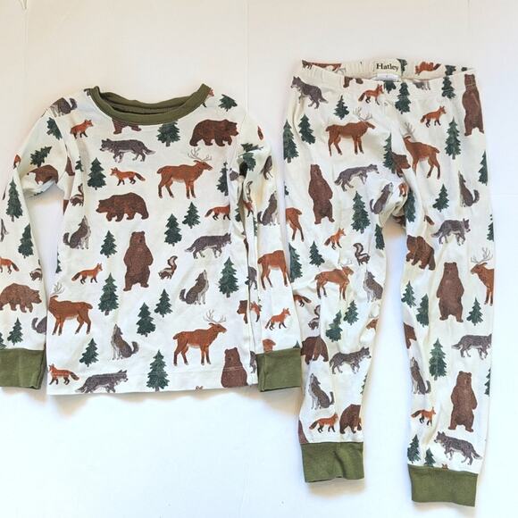 Hatley Pajamas Boys Sz 4 Forest Animals Bear Organic Cotton - Picture 1 of 4